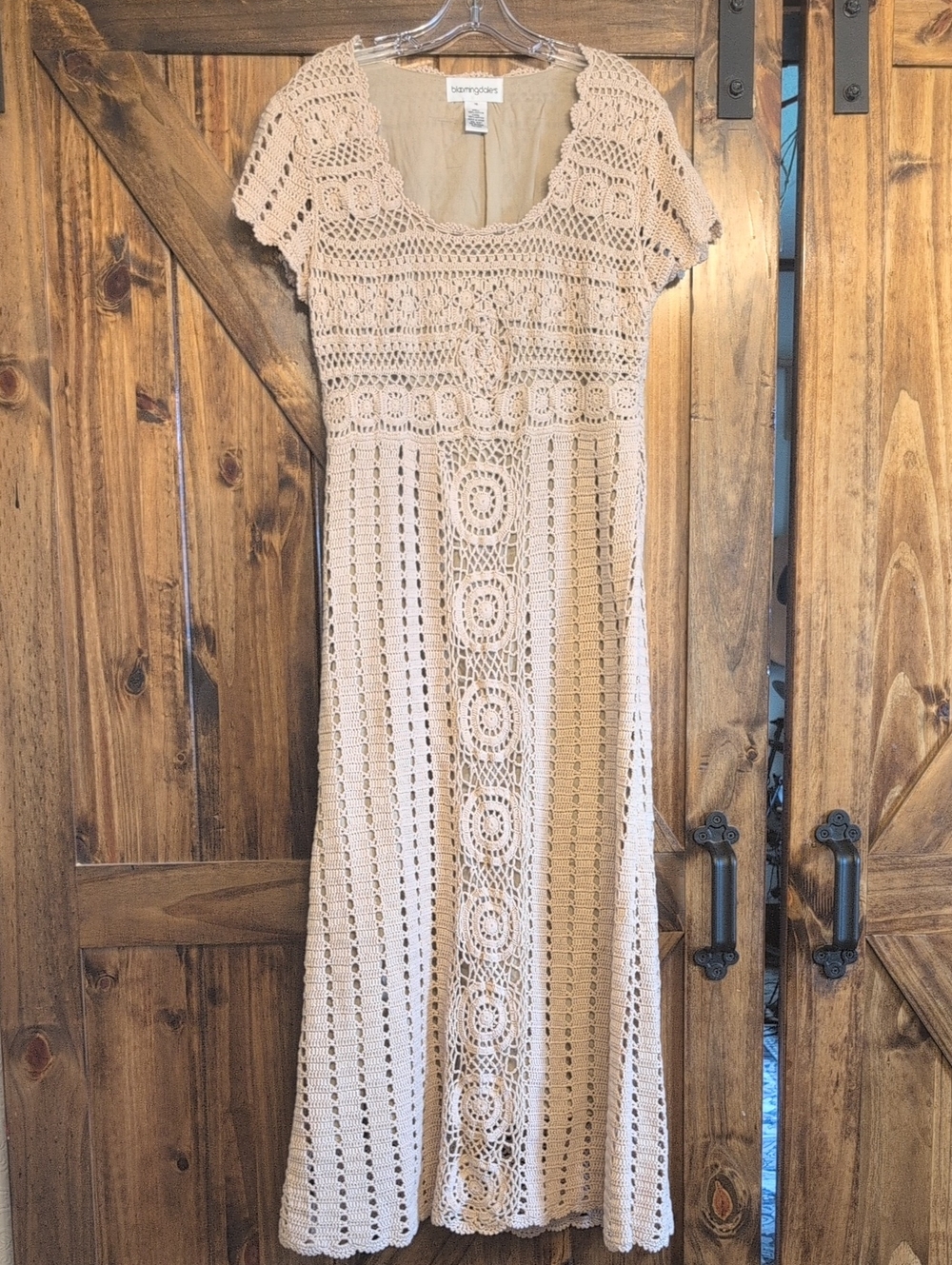 Bloomingdale's Beige Crochet Maxi Dress Cotton Sz 16